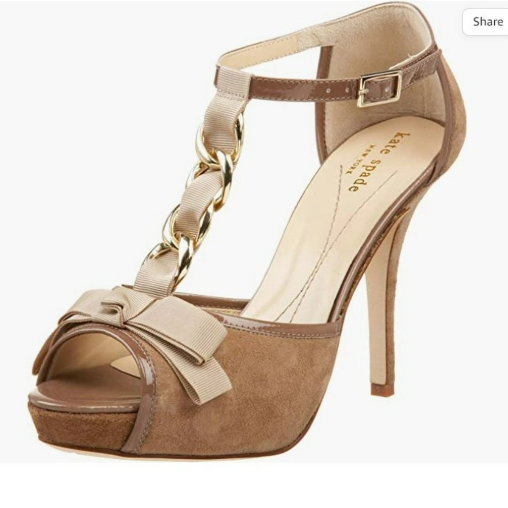 Kate Spade Glamour Taupe Beige Suede Platform Stiletto High Heels Shoes Size 5.5